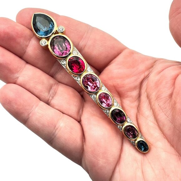 Vintage Christian Dior Brooch Silver Tone Glass Rhinestone Flower 3.5 Inch Pin - Picture 1 of 5